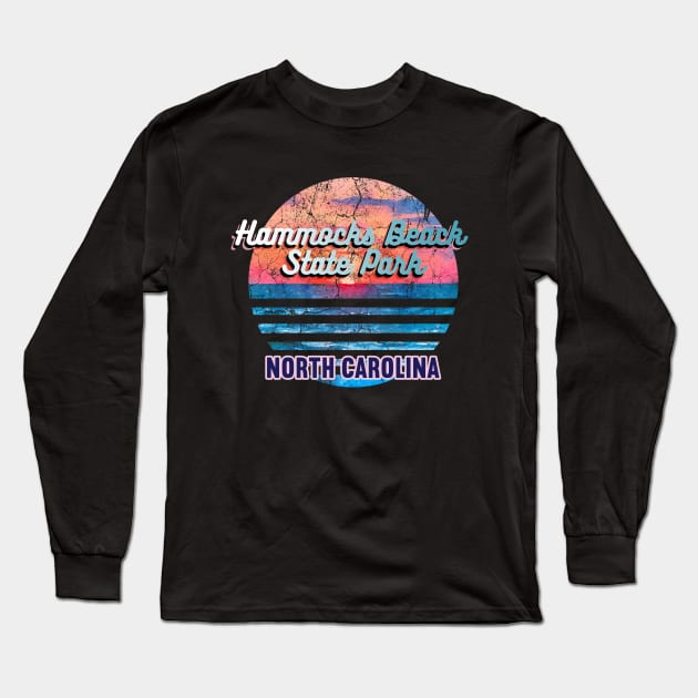 Hammocks Beach State Park North Carolina Retro Sunset Long Sleeve T-Shirt by AdrianaHolmesArt